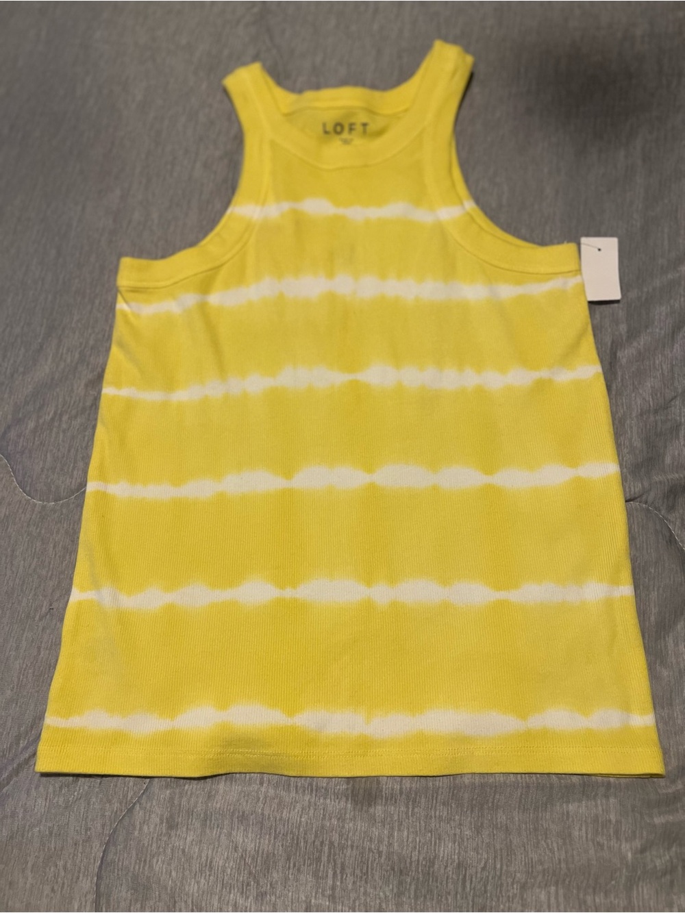 LOFT Yellow & White Striped Tie-Dye Tank Top
